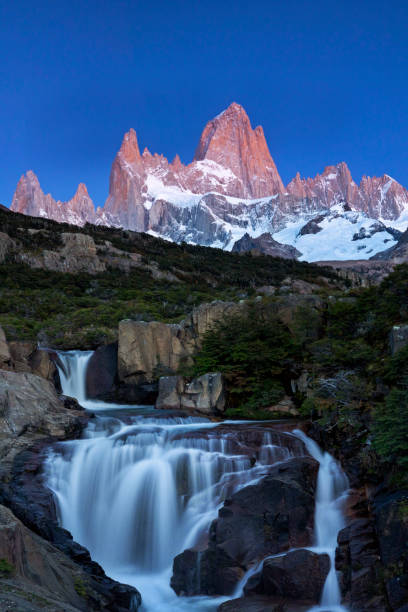 istock Fitzroy mountain in Patagonia and  waterfall at sunrise 1448288650