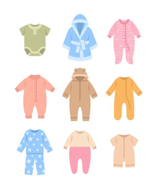 illustrations, cliparts, dessins animés et icônes de bébé pyjama pyjama robe couleur icône plate - onesie