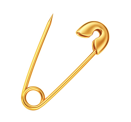 Open safety pin isolated on white background. 3D rendering with clipping path