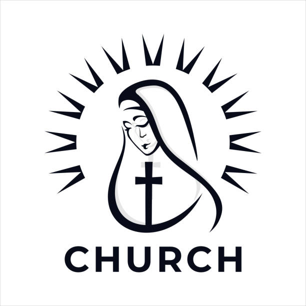 ilustrações, clipart, desenhos animados e ícones de ilustração vetorial da igreja modelo de design do logotipo conceito de inspiração conceito com cor preta e branca - gloria maria