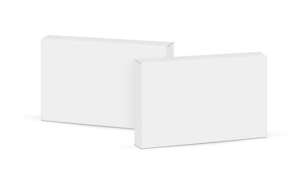 ilustrações, clipart, desenhos animados e ícones de caixas de embalagem médicas finas retangulares, vista lateral, isoladas no fundo branco - box white two objects blank