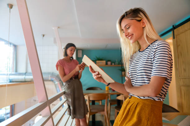 istock Portrait og happy woman using digital tablet for work, study or social media. People technology 1448295920