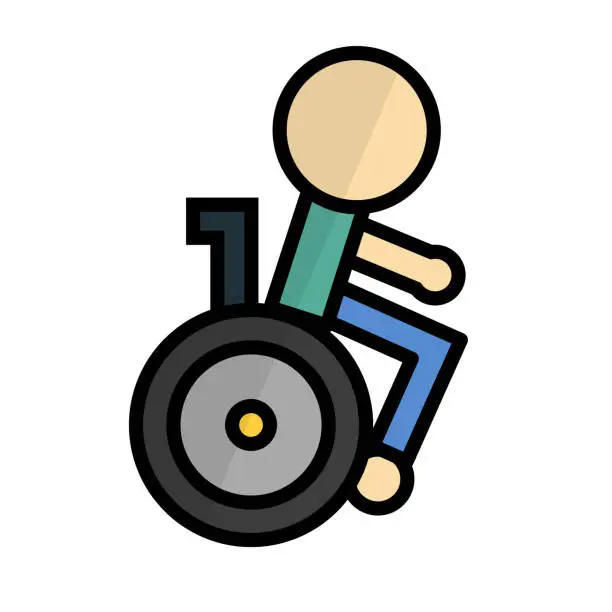 Vector illustration of Flat design wheelchair and person icon. Disability icon. Vector.