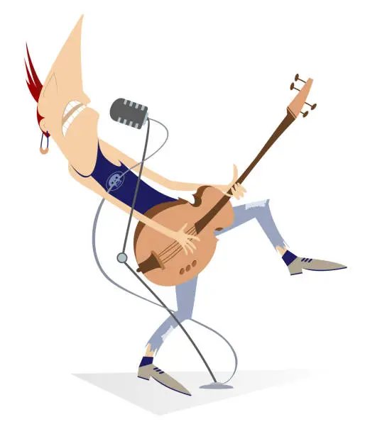 Vector illustration of Cartoon singing guitar player isolated illustration