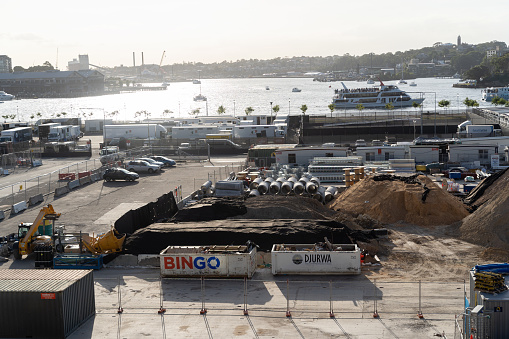 Sydney, Australia, December 10, 2022- The Barangaroo Metro tunnel Construction Site under Sydney Harbour