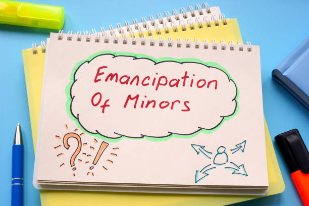 istock Page in a notepad with written inscription emancipation of minors. 1448301580