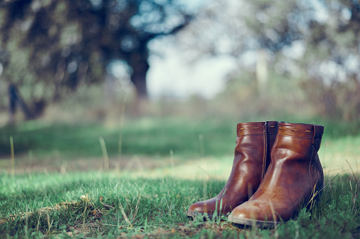 Leather boots on the grass