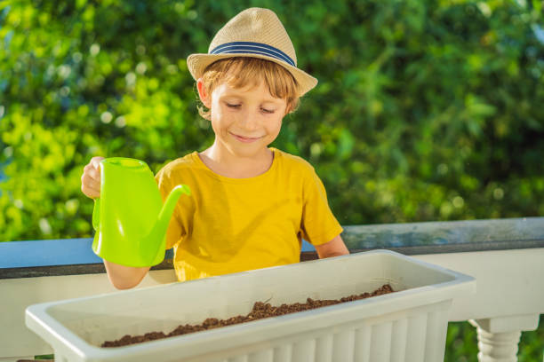 istock The boy is doing gardening on his balcony. Natural development for children 1448305851