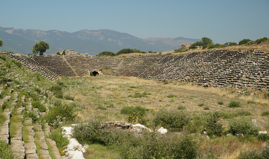 Assos Antique Amphitheatre. Ruins of the Amphitheatre at the ancient city of Assos. Behramkale, Canakkale, Türkiye