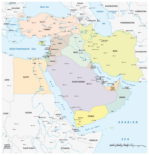 wektorowa mapa regionu geopolitycznego bliskiego wschodu - middle east illustrations stock illustrations