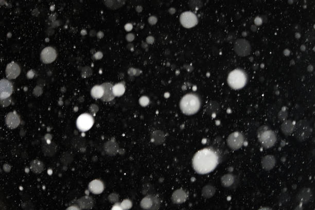 istock White snowflakes on a black background. Winter snow background. 1448307334