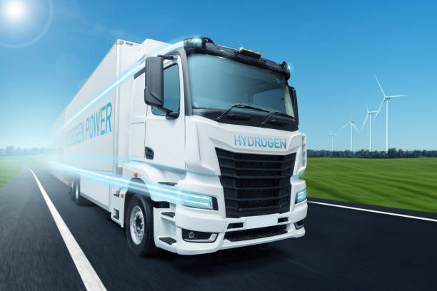 istock Hydrogen fuel cell semi truck on a road 1448308808