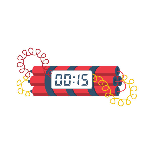 Dynamite with timer. Dynamite bomb with countdown clock. Dynamite with timer. Dynamite bomb with countdown clock. Digital countdown timer clock. TNT detonator. Vector illustration flat design. Isolated on white background. detonator stock illustrations