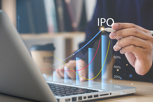 IPO (Initial Offering) Illustration with Chart Graph