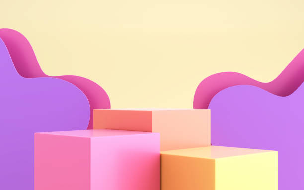 istock 3d render empty multi colored decoration pedestal for product and online shopping. Blank studio podium for advertising - stock photo 1448311364