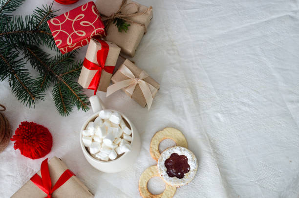 istock Traditional xmas hot drink cocoa with marshmallows on holidays dinner 1448312139