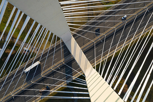 Aerial View of a Semi-Truck Crossing Oresund Bridge