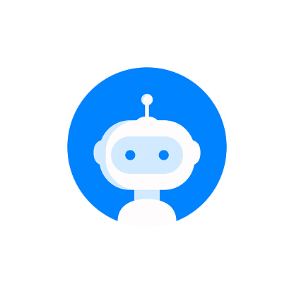 Robot icon. Bot sign design. Chatbot symbol concept. Voice support service bot. Online support bot. Modern flat style cartoon character illustration. Isolated on white background