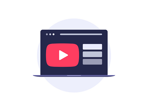 Video tutorial on laptop vector icon. Video player on notebook with next lessons. Streaming concept. Vector illustration