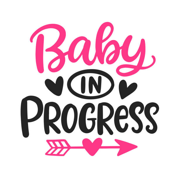 Baby in Progress funny hand lettered phrase Baby in Progress funny hand lettered phrase. Pregnancy concept. Baby shower invitation design element. funny pregnancy announcements stock illustrations