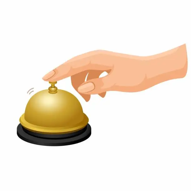 Vector illustration of Hand push receptionist bell symbol for hotel service cartoon illustration vector