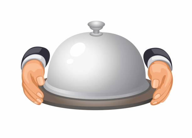 istock hand carrying food in a serving lid cartoon illustration vector 1448315760