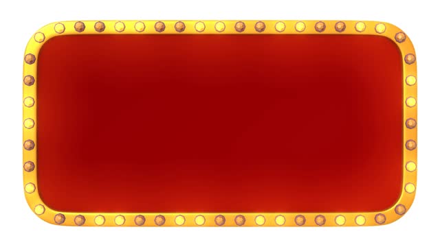 Red frame gold border light retro advertising sign on white background. 3d rendering