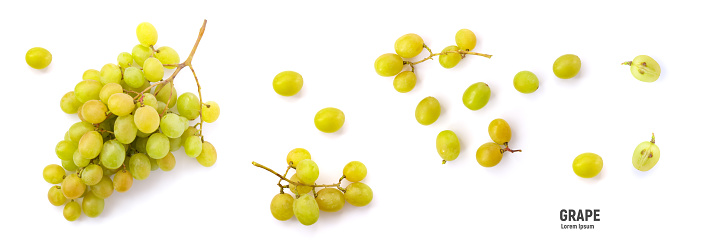 Berries of green bunch of grape isolated on white background