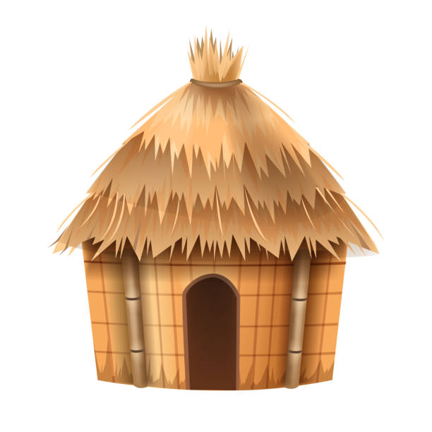 Bungalow hut, vector African thatched nipa house, straw village building roof, bamboo beach tent. Poor people shack, Hawaii summer tropical camp construction. Cartoon traditional bungalow hut clipart thatched roof hut straw grass hut stock illustrations