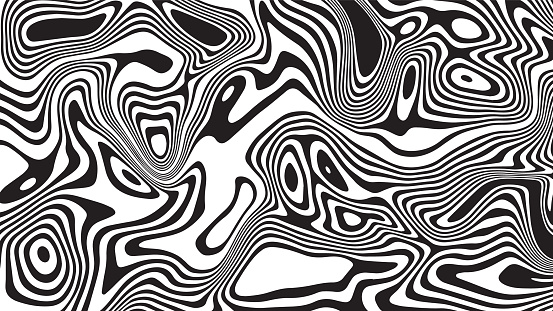 Black wavy lines and shapes. Amazing smooth lines effect. Black and white illustration
