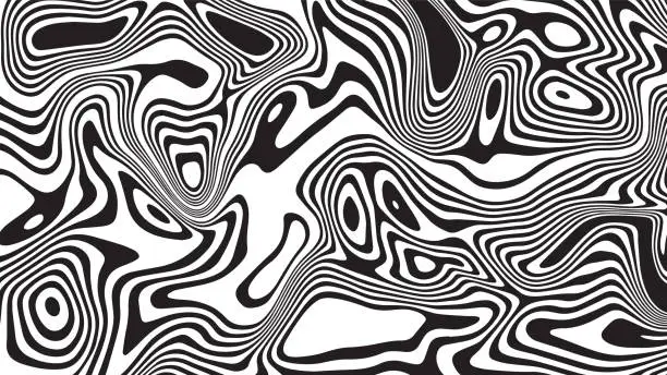 Vector illustration of Black wavy lines and shapes. Amazing smooth lines effect. Black and white illustration.