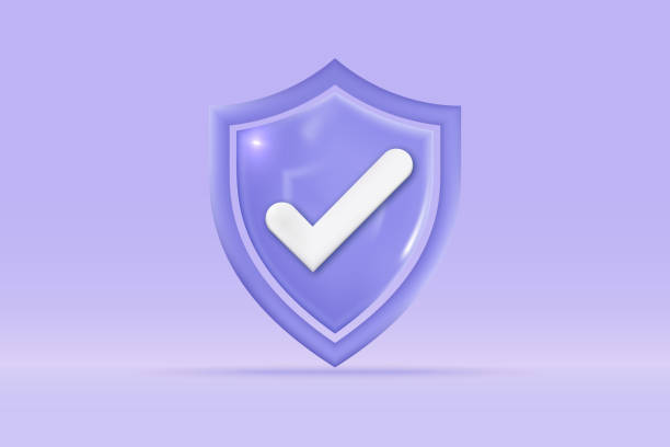 istock 3d check mark success icon Isolated on light blue background. Realistic shield sign tick, checkbox, accept, agree 3d vector rendering illustration. 1448333391