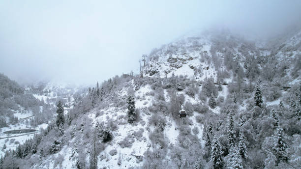 istock Cable car in the mountains in the winter forest 1448334763
