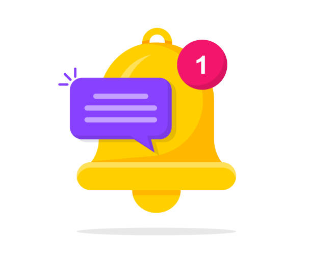 ikon bel pemberitahuan dengan pesan baru. ikon lonceng untuk pemberitahuan baru, pesan masuk, pengingat, dan peringatan. simbol lonceng untuk berlangganan di saluran dan untuk pengingat media sosial. - pesan-pengumuman ilustrasi stok