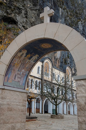Ostrog, Montenegro - 12 09 2022: main gate to the famous monastery of Ostrog in Montenegro