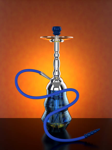 istock Indian or Arabic Blue Hookah or Sheesha with Orange Background. 3D illustration 1448339961