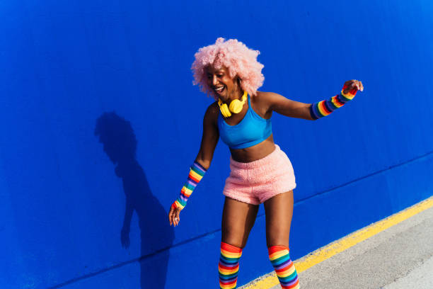 Beautiful woman skating with roller skates and having fun.