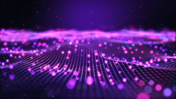 istock Futuristic flying over 3D purple blue digital landscape mountain terrain abstract technology background . 1448341226