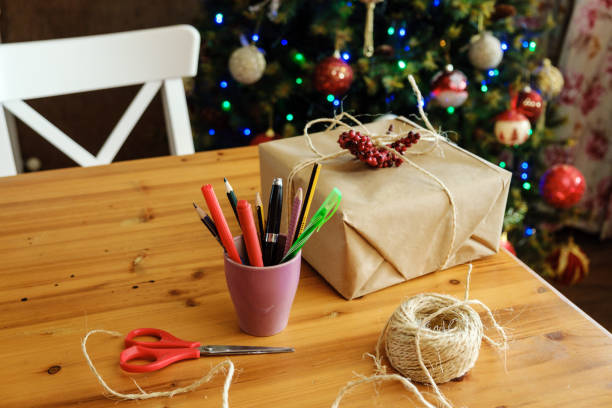 istock Handmade Christmas or new year decorated gift box 1448341418