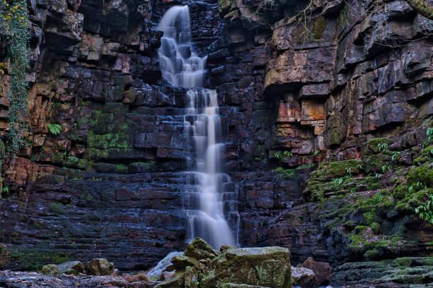 cascade mill gill force coulant sur des rochers, askrigg, wensleydale, yorkshire dales national park, north yorkshire, angleterre, grande-bretagne - wensleydale photos et images de collection