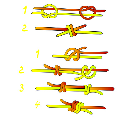 Fisherman`s knot and Double Fisherman`s knot; vector illustration;