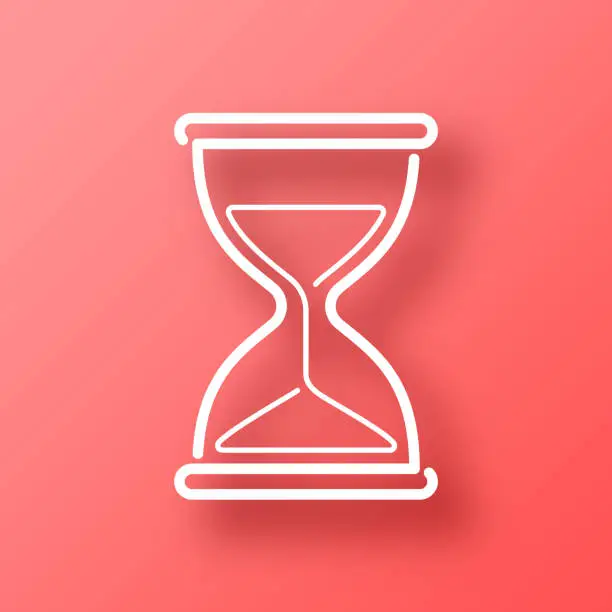 Vector illustration of Hourglass. Icon on Red background with shadow