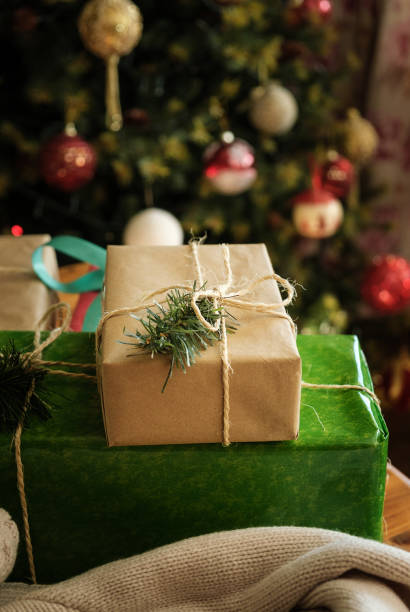 istock Handmade Christmas or new year decorated gift box 1448344793