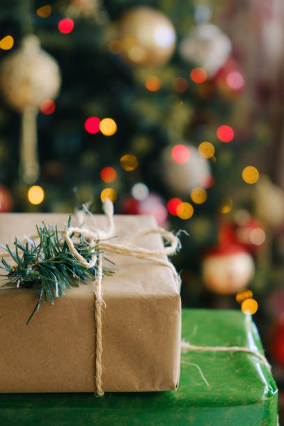 istock Handmade Christmas or new year decorated gift box 1448344794