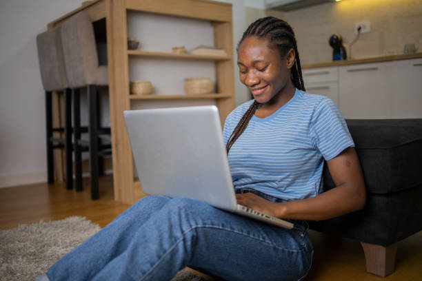 istock Young woman working from home 1448345226