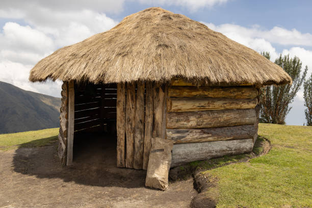 istock rustic style hut with thatched roof and wooden structure, traditional architecture, landscape 1448345720