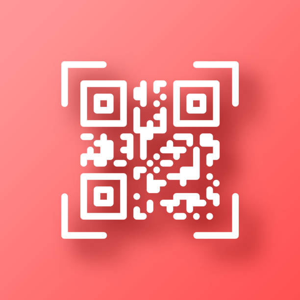 QR code scan. Icon on Red background with shadow White icon of "QR code scan" isolated on a trendy color, a bright red background and with a dropshadow. Vector Illustration (EPS file, well layered and grouped). Easy to edit, manipulate, resize or colorize. Vector and Jpeg file of different sizes. 3d barcode stock illustrations