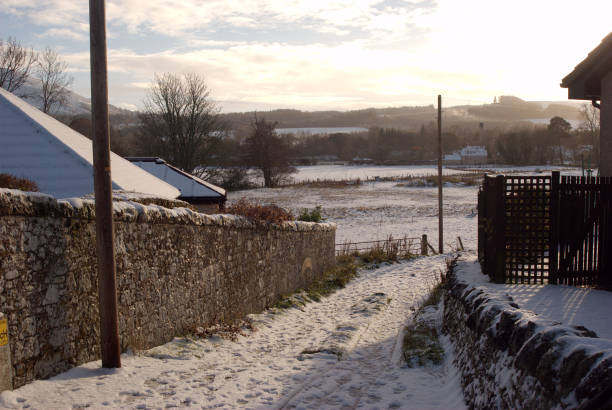 Fisher's Walk at Darnick on snowy winters day stock photo