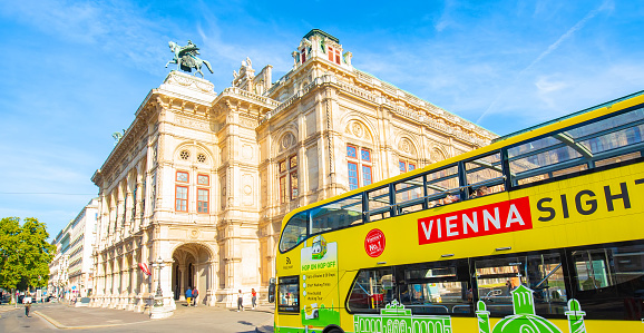 Vienna, Austria - 19 September, 2022: Scenic view of State Opera house, popular tourist attraction