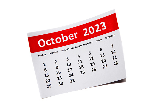 October 2023 Calendar on white background
